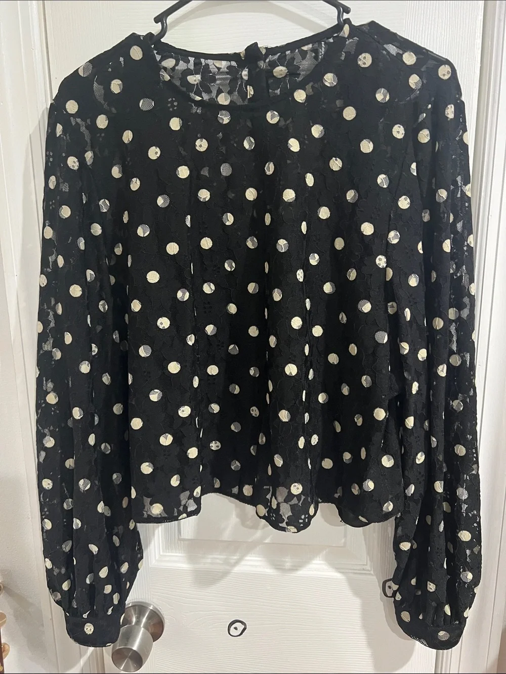 Zara Black Sheer Blouse with White Polka Dots
